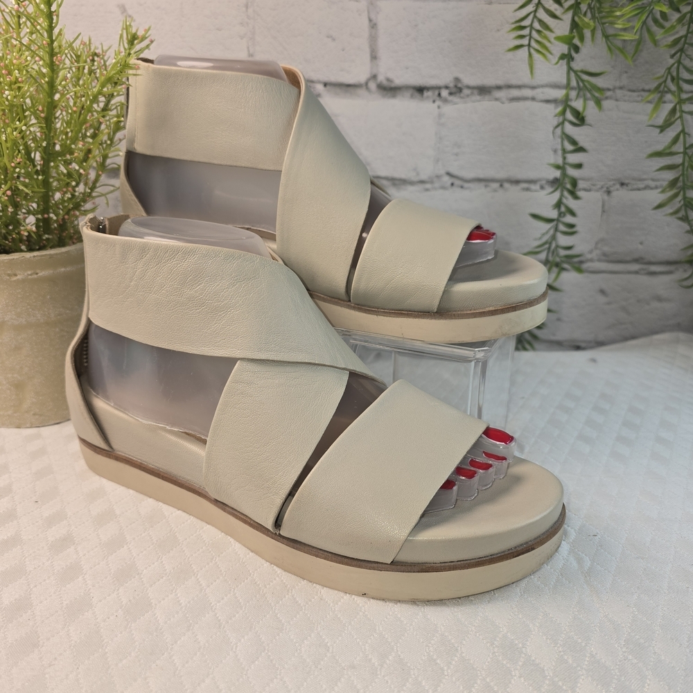 BUSSOLA PAULINE LEATHER PLATFORM WEDGE SANDAL REAR ZIP CROSS-STRAP WOMENS 38